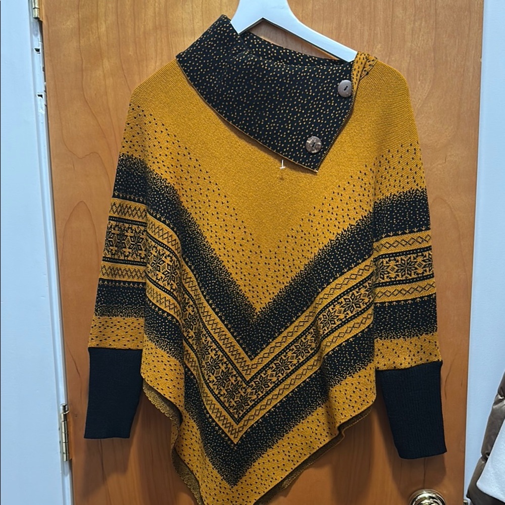 Mustard and Black Women's Sweater cape